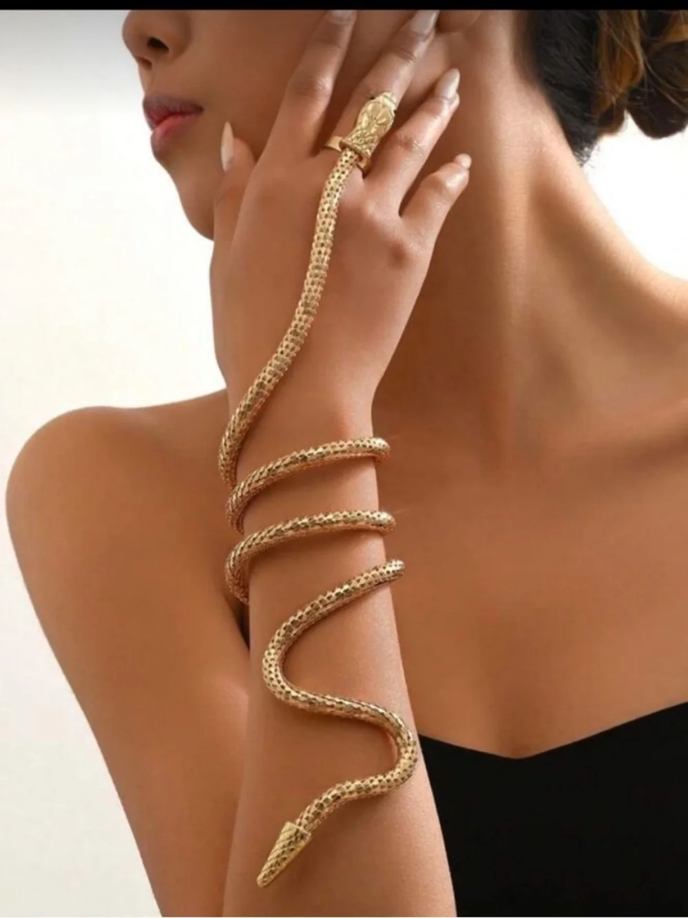 Gold Snake Wrap Arm Cuff and Ring Set